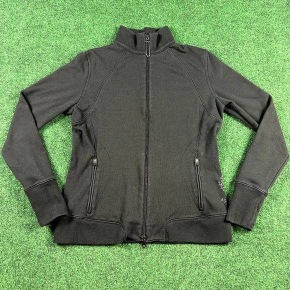 REI Co Op Black Full Zip Pink Floral Print on Back Womens‎ Size Medium - Picture 1 of 8